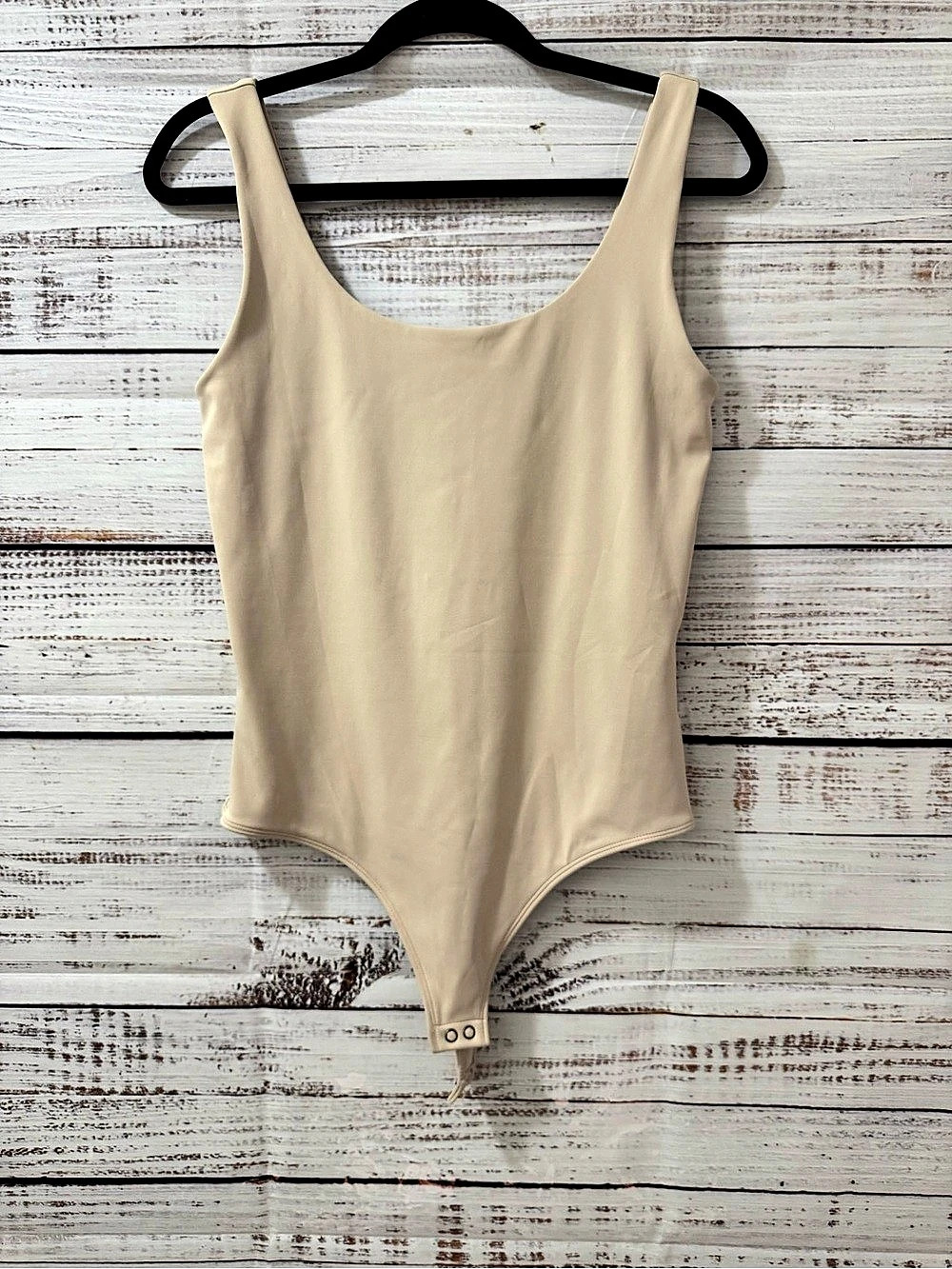 Express Body Contour Collection Scoop Neck Thong Bodysuit Beige Medium
